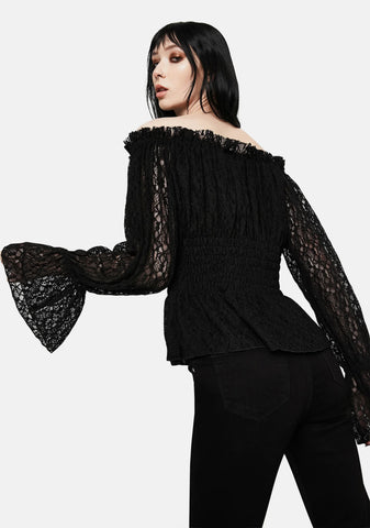 Lace Flute Sleeve Off The Shoulder Top