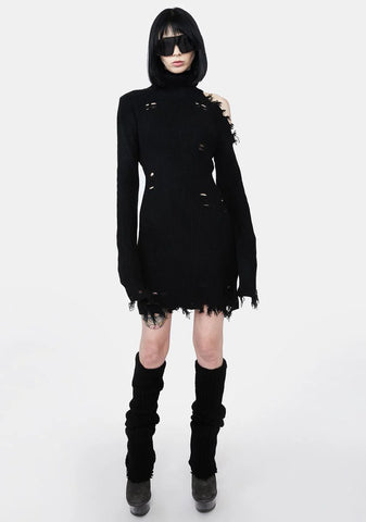 Noir Reaching Out Distressed Mini Dress