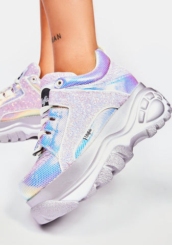 Holographic Glitter Classic Low Leather Platform Sneakers