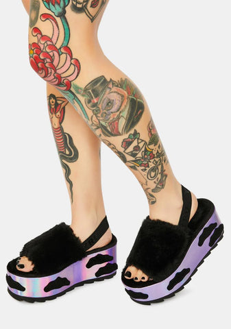 Qozii Night Sky Faux Fur Platform Slides