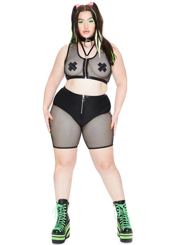 She's Techno Sexual Fishnet Biker Shorts