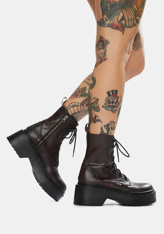 Tomboy Dark Red Leather Combat Boots