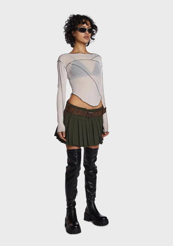 Filter Asymmetrical Mesh Long Sleeve Top