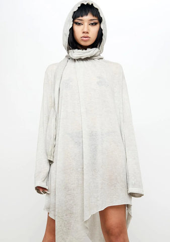 Atmosphere Unisex Hooded Asymmetrical Top With Scarf