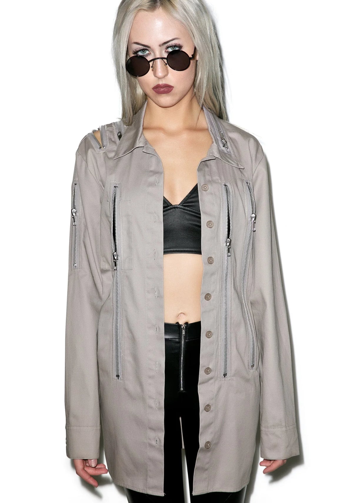 Sandstorm Zipper Head Button Up Top - Black