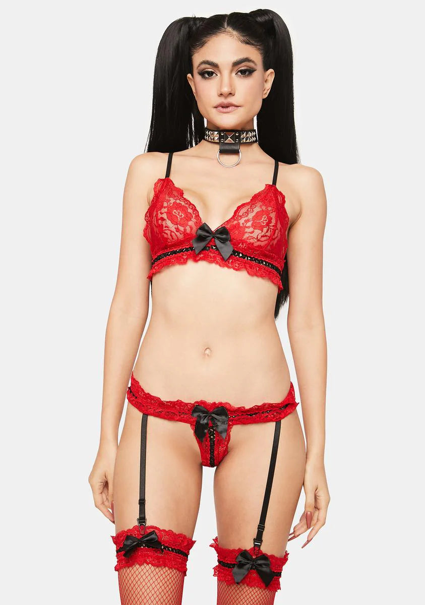 Bows On Top Lace Lingerie Set
