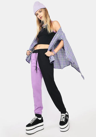 Purple Colour Block Track Pants