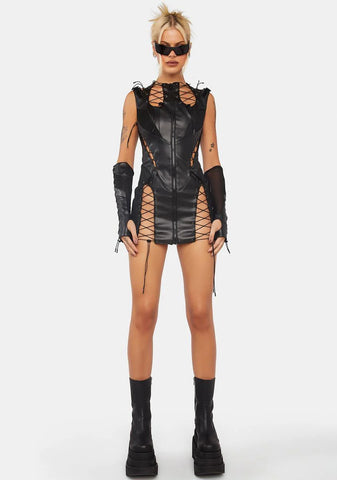 Moto Lace-Up Mini Dress