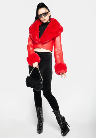 Red Giselle Faux Fur Coat