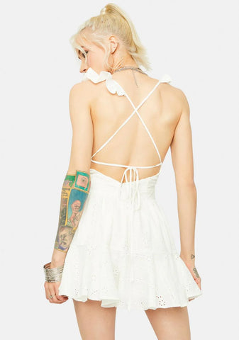 Cuz Ur Cute Sleeveless Eyelet Ruffle Trim Romper