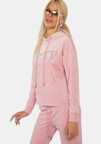 Rose Oversized Big Bling Velour Hoodie