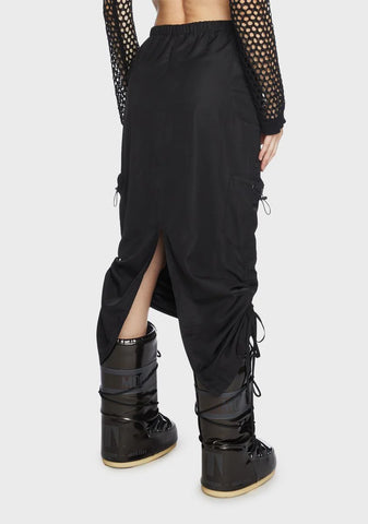 Low-Rise Slitted Nylon Maxi Skirt