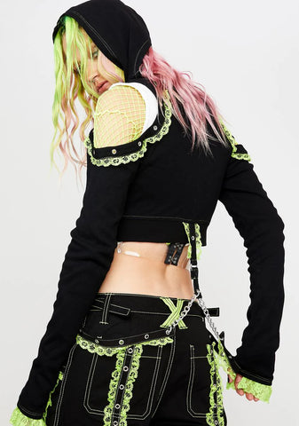 Green Lace Crop Hoodie