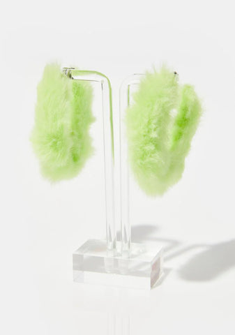 Lime Fuzzy Feeling Hoop Earrings