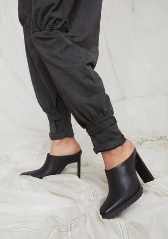 Synth Genuine Leather Square Toe Mules