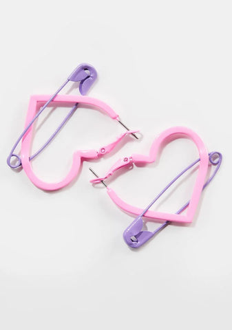 Mending Heart Safety Pin Hoop Earrings