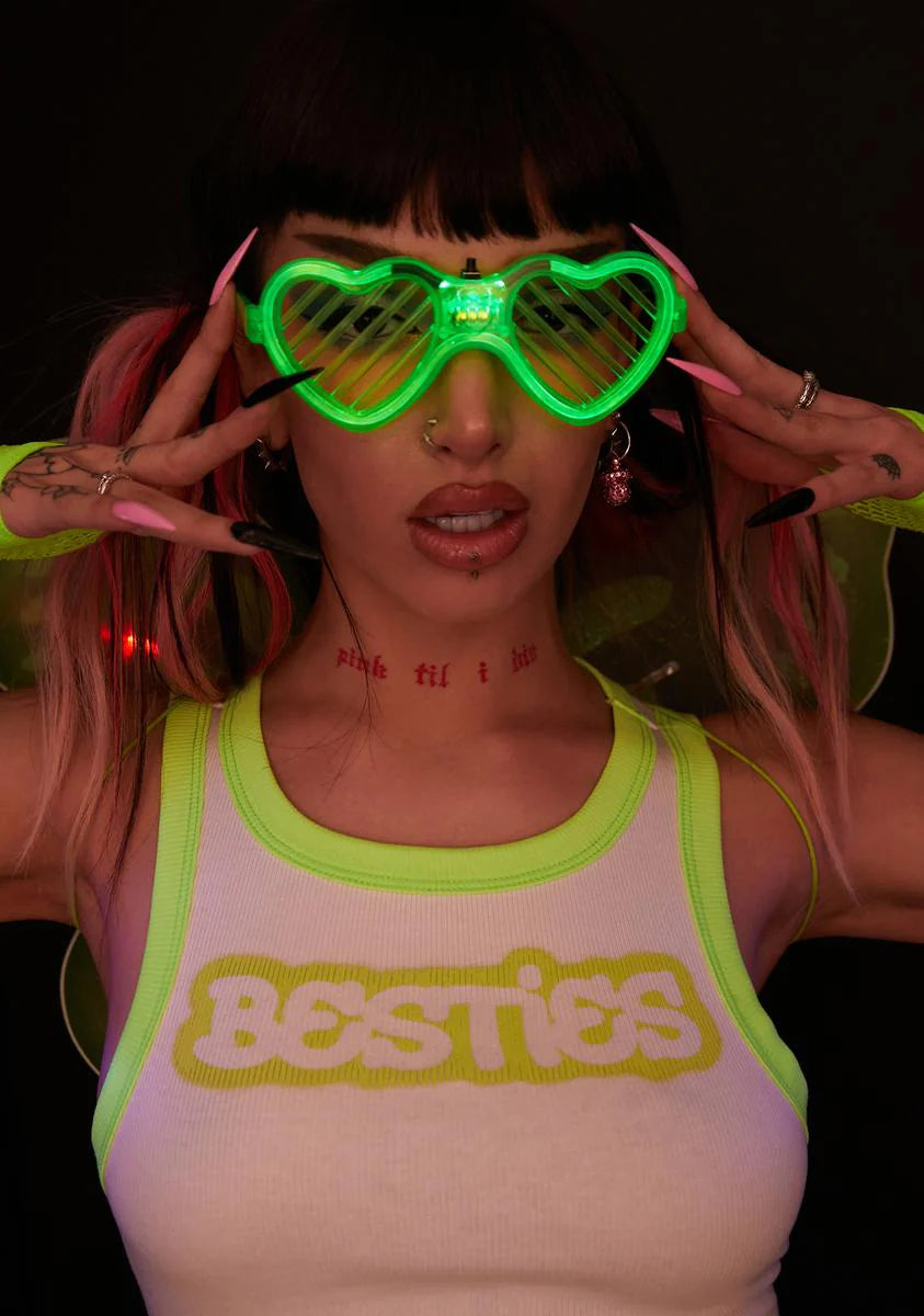 Neon Party Rockers Light Up Heart Glasses