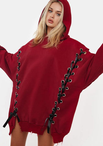 Wine Hearts N Hellions Lace Up Hoodie