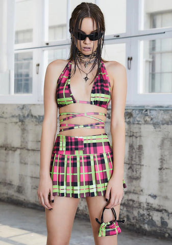 Kickdrum Micro Plaid Drawstring Bag