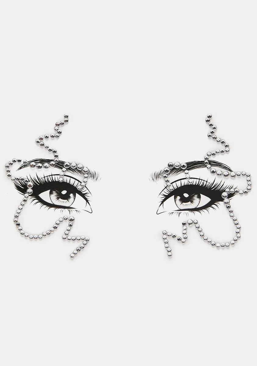 Silver Squiggly Rhinestone Face Gems