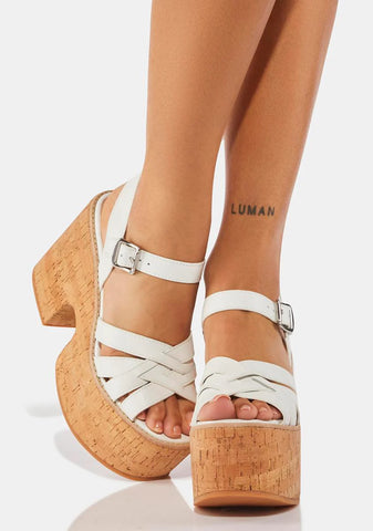 White Paige Cork Platform Sandals