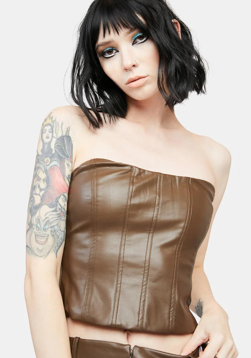 High Rise Nights Vegan Leather Corset Top