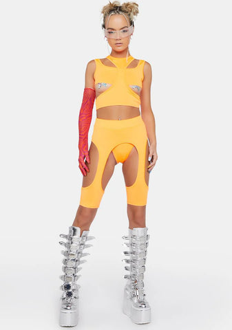 Tangerine Experimenting Cut Out Shorts Set
