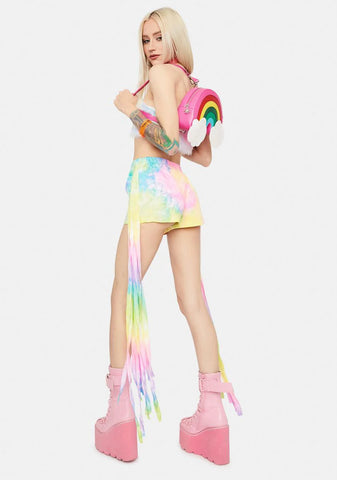 Groove To The Beat Tie Dye Fringe Shorts
