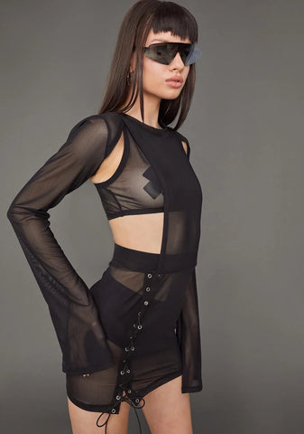 Ruthless Heart Mesh Lace-Up Dress