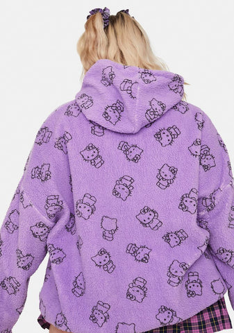 Purple Plus Hello Kitty Printed Fleece Hoodie