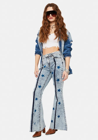 Please The Stars Acid Wash Denim Flare Jeans