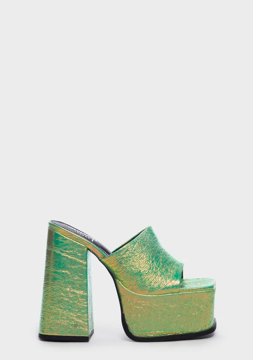 Lime Sagittarius Metallic Platform Mules