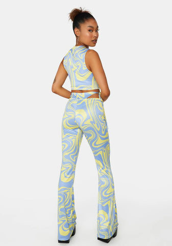 Swirl Printed Exposed Tie Thong Flares