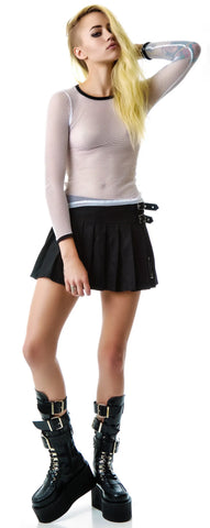 Fash-ist Fishnet Long Sleeve Top - White