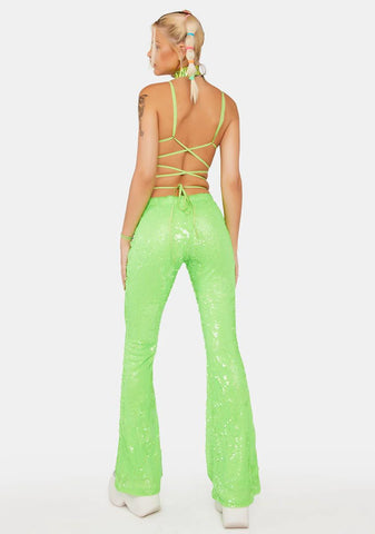 Lime Infinity Dream Sequin Flares