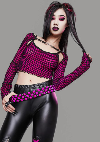 Hot Pink And Black Pyramid Stud Belt
