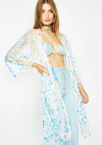 Aqua Glimmer Goddess Sequin Kimono