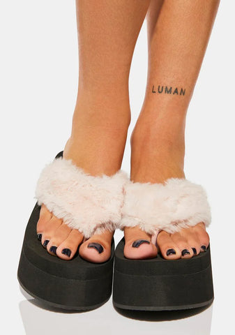 Sugar Paws Fluffy Flatform Sandals