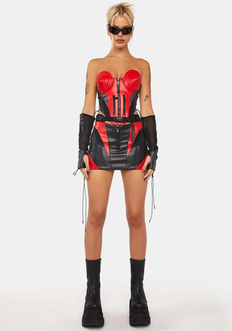 Red Nasty Moto Mini Skirt