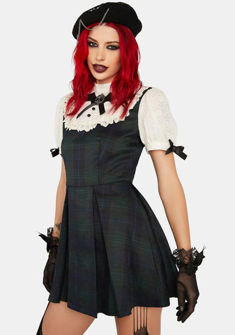 Skull Puff Sleeve Plaid Mini Dress
