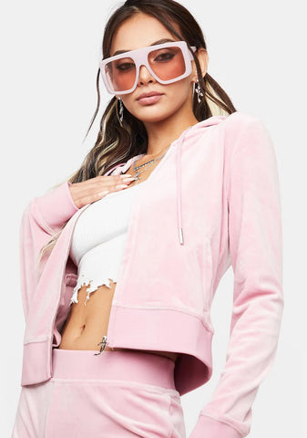 Rose Rhinestone Logo Zip-Up Hoodie