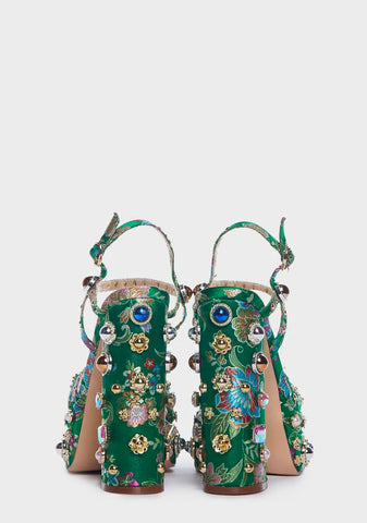 Green Annie Embellished Platform Heels