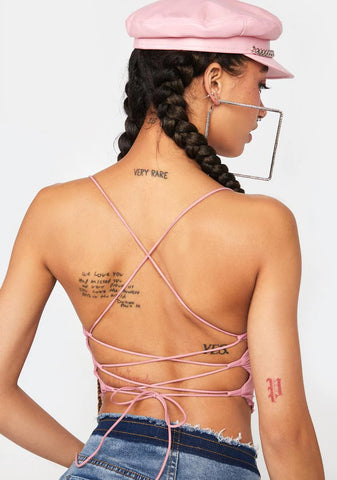 Mauve Knot Again Lace-Up Crop Top