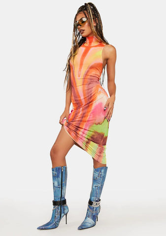 Neon Watercolor Serenity Midi Dress