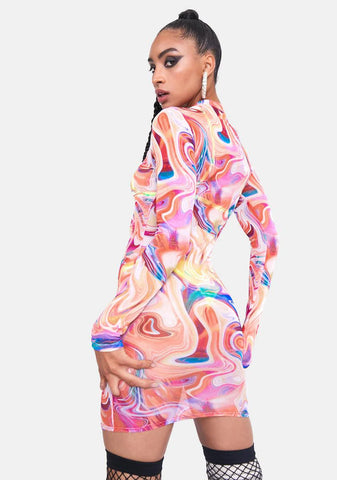 Start Over Sheer Wavy Mini Dress