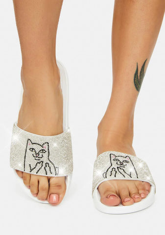 White Rhinestone Lord Nermal Slides