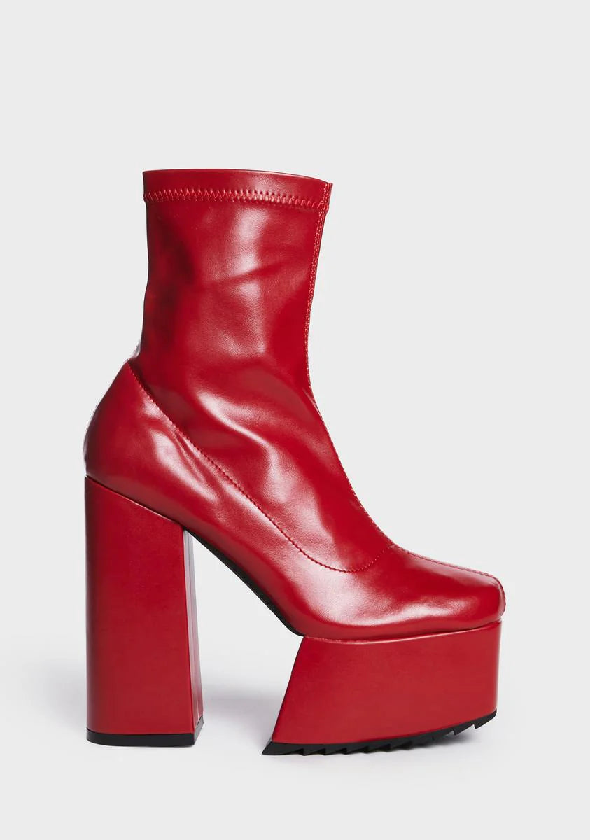 Red Get Out Chunky Platform Ankle Boots