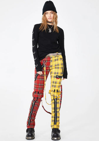 Split Leg Plaid Bondage Pants