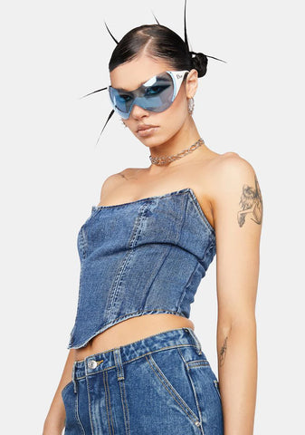 Dip Hem Denim Corset Top