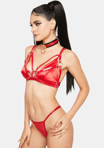 Red Open Harness Bra Top